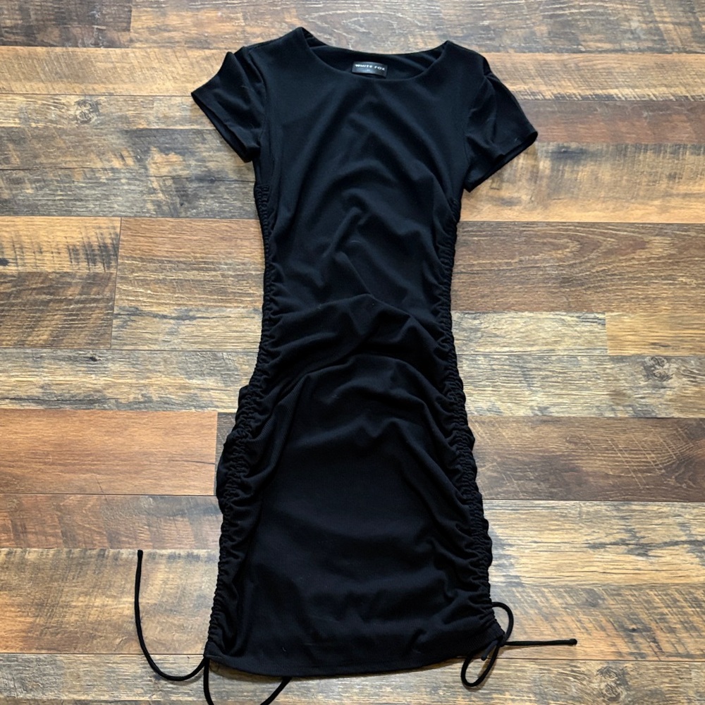 White Fox Boutique Black Ruched Mini Dress